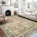 ReaLife Rugs Machine Washable Area Rug - Living Room Bedroom Bathroom Kitchen Entryway Office - Padded Low Pile Stain Resistant Premium - Boho Farmhouse Vintage - Dua - Brown Gray Beige 4' x 6'