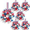 2 x 6 Pcs Small 4th of July Hanging Wreaths for Cabinets with Red White Blue Tulips Blooms Artificial Mini Independence Day Mini Candle Ring Wreath for Memorial Day Front Door Window Porch Wall Decor