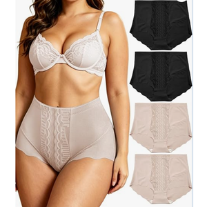 4Pack Women's High Waisted Underwear Moderate Tummy Control Shapewear Panties Stretch Lace Briefs for Women, 4XL