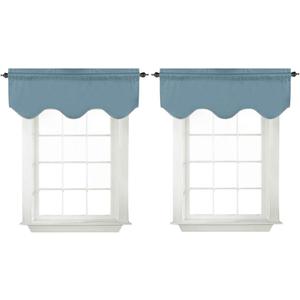 Turquoize Blackout Curtain Valances Solid Rod Pocket Scalloped Valances Short Curtain Panels for Kitchen Window/ Bedroom/ Barthroom, 52" x 18" Inches, 2 Panels, Citadel