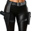 Thigh Holster for Women, Adjustable PU Leather Leg Holster and Belt Gun Holster Halloween Cosplay Policewoman Costume (Black)