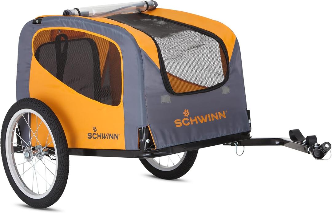 Schwinn Rascal Bike Dog Trailer, Carrier for Small and Large Pets, Easy Folding Cart Frame, Quick Release Wheel, Universal Bicycle Coupler, Washable Non-Slip Lining (Small (Up to 50 lbs.), Orange/Grey)