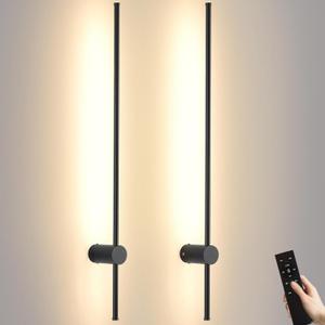 LED Wireless Wall Sconce with Remote Control, Dimmable/350 Rotate/Timing/USB Rechargeable Battery Powered Indoor Wall Lamps, 39.9 inch Black Wall Lights Set of Two for Hallway, Living Room, Bedroom