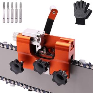 Chainsaw Sharpening Jig with 5 Sharpening Heads, Portable Hand-Crank Sharpener, Suitable for 8-22 Inch Chain Saws