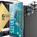 [2+2 Pack] Galaxy s22 Ultra Tempered Glass Screen Protector + Camera Lens Protector,3D Curved, Support Fingerprint for Samsung Galaxy s22 Ultra 5G