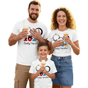 Family Vacation Matching Shirts: Magical 2026 Cartoon Graphic Shirt Family Matching Outfits Funny Summer Trip Tees Tops (White, S)