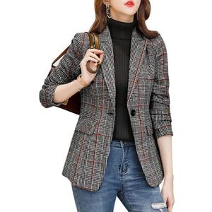 ebossy Women's Notch Lapel 2 Button Boyfriend Blazer Suit Houndstooth Plaid Jacket Coat (X-Large)