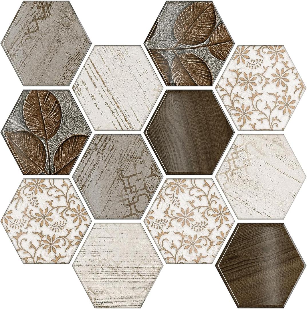 VEELIKE Boho Peel and Stick Backsplash Hexagon Peel and Stick Tile Backsplash for Kitchen Bathroom Laundry Room 12 Sheets 12''x12'' Waterproof Renter Friendly Backsplash Stick on Tiles for Kitchen