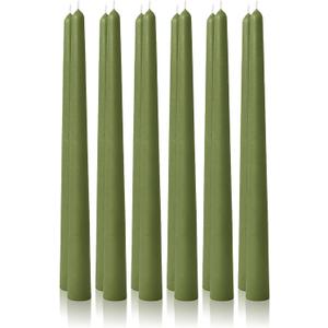 12pk 10" Classic Taper Candles, Moss Green, 7-8 Hours Long Burning, Unscented Tall Candlesticks