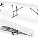 Byliable Folding Bench 6 Foot, Plastic Folding Bench Seat Portable Foldable Picnic Party Camping Dining Seat, White Garden Multipurpose Entertaining Activities