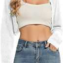 Women's Cardigan Shrugs Long Sleeve Knit Cropped Bolero Shrug Open Front Casual Cardigans for Dresses (White, S)