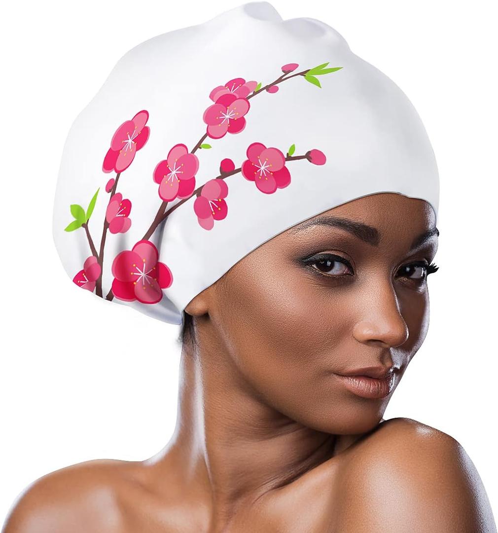 COPOZZ Extra Large Swim Cap, Designed for Long Hair Braids Dreadlocks Weaves Hair Extensions Curls & Afros, Silicone Bathing Cap Swimming Hat for Women Men (Peach Blossom)
