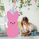 Easter Bunny Yard Sign Decoration with Stakes, Large Welcome Bunny Decoration Outdoor for Spring Happy Easter Garden Lawn Supplies (Pink)