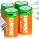 6000mWh Rechargeable C Batteries 4 Pack Lithium C Cell Battery with 4-in-1 USB-C Charging Cable and LED Charge Indicator