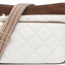 FOXLOVER Quilted Crossbody Bags for Women Trendy vegan Leather Hobo bag Shoulder purses With Wide Strap (White Brown)