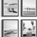 Framed Beach Wall Art Bedroom: Modern Black and White Living Room Tropical Ocean Wave Scene Picture Relaxing Bathroom Coastal Sea Landscape Painting Print 11x14 Vertical Seascape Artwork