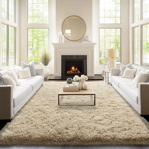 9x12 Area Rugs for Living Room, Fluffy Shaggy Rug Soft Carpets, Big Rugs for Bedroom Nursery Kids Room Dorm Home Decor Aesthetic, Light Tan