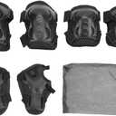 OUKENS Kids/Youth Knee Pads Elbow Pads Wrist Guards Set for 5-16 Years, Child Protective Gear Set for Roller Skates, Cycling, BMX Bike, Skateboard, Scooter Riding Sports (Black)