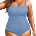 Women's Plus Size One Piece Swimsuit- Tummy Control Bathing Suit Ribbed Square Neck Swimwear 2025