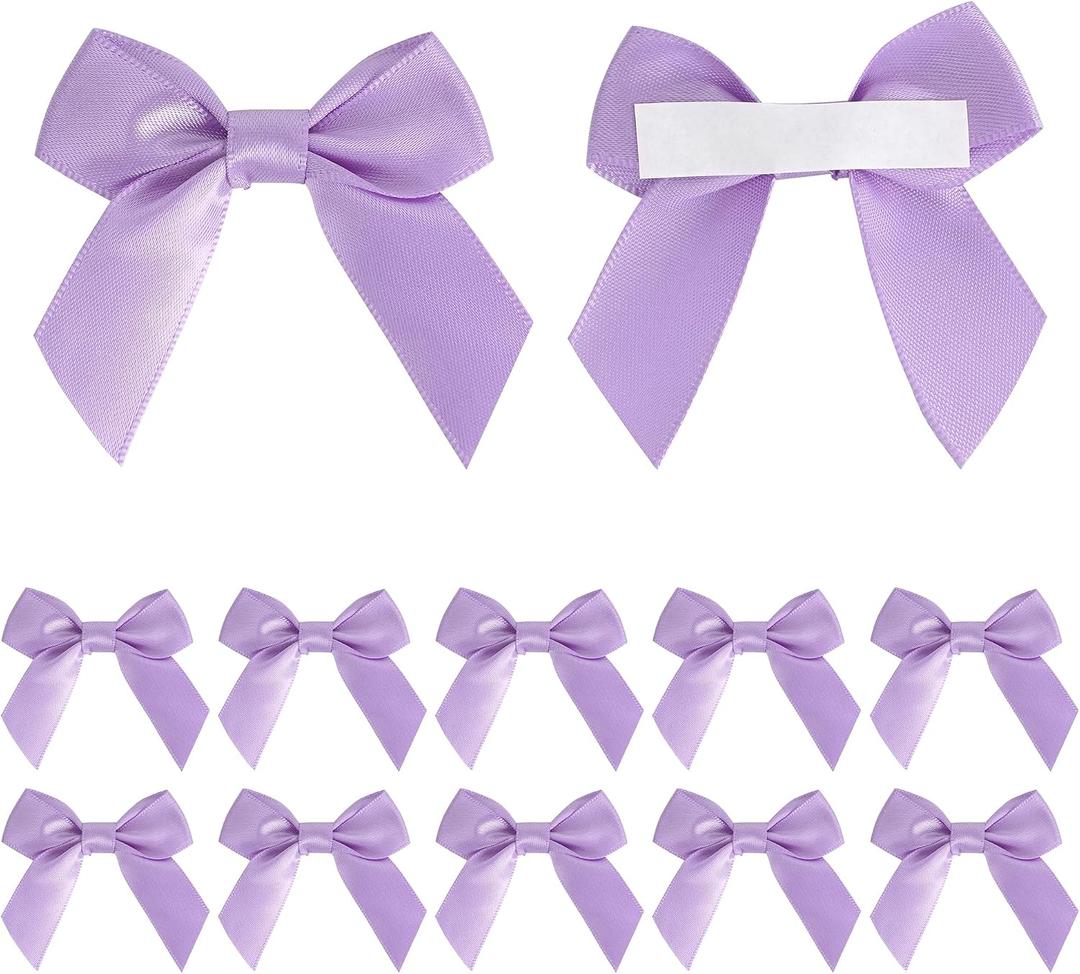AIMUDI Lavender Satin Ribbon Bows, 2" Self-Adhesive Satin Bows, 50 PCs, Perfect for Gift Wrapping, Baby Shower, Wedding, Birthday Party Decorations