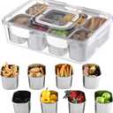 Snack Box Container with 8 Compartments, Stainless Steel Divided Serving Tray with Lid and Handle for Fruit Candy Parties Picnics, 4200 ml, Transparent Plastic Top