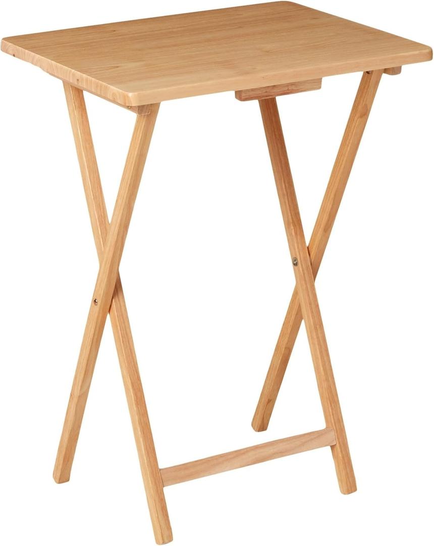 Folding TV Tray Table, Indoor Single Tables for Small Space, Stable Solid Wood Construction Space Saving, 19"" L x W 15"" W x 26"" H (Natural), RT408