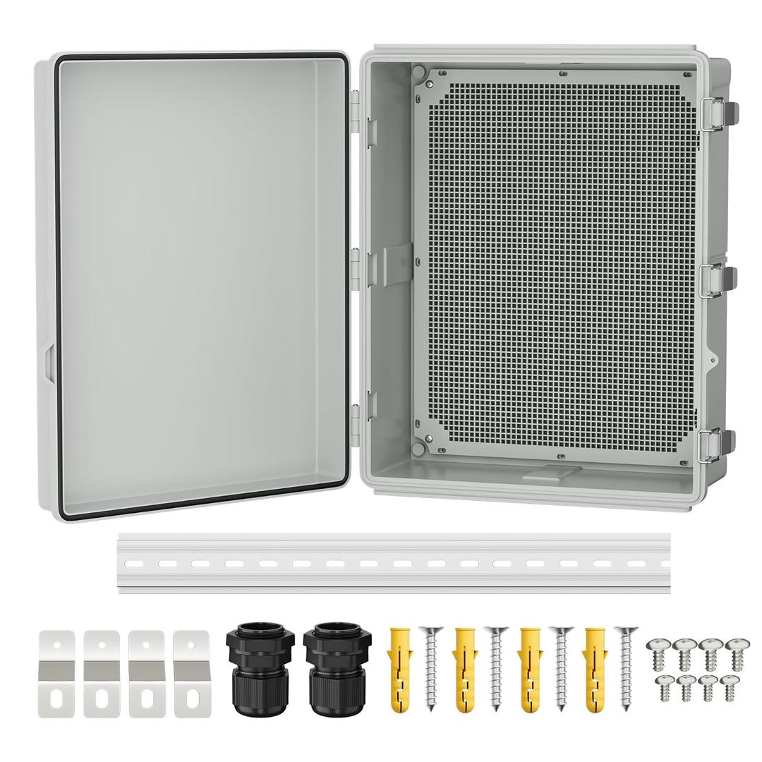 Joinfworld Weatherproof Electrical Box Outdoor Cable Box Enclosure 19.7x15.7x7.9 IP65 PVC Grey Cover Outside Waterproof Enclosure for Electrical Connection