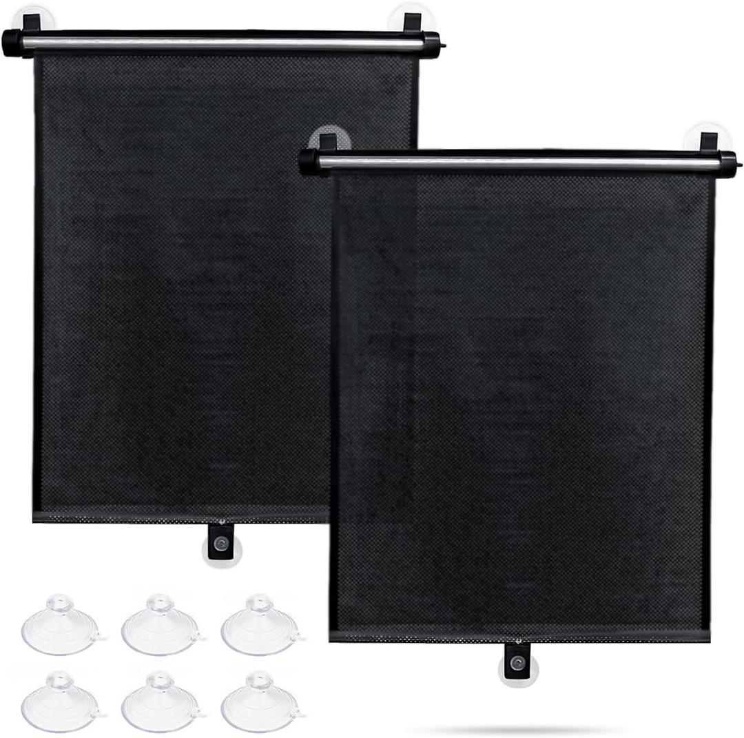 Sfee Car Window Shade for Side Windows, 2 Pack Sun Shade Retractable for Car Blocks Heat and UV Rays Glare Protection Roller Sunshade Visor for Baby, Kids, Pets, Passengers (Black)