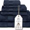 Premium Staple Cotton Bathroom Towel Set - Navy 600 GSM 6-Piece Luxury Bath Towel Set 1 Stripe - 2 Bath Towels, 2 Hand Towels & 2 Washclothes Set - High Absorbent & Quick Dry for Gym, Spa, Hotel