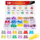 50014R 140pcs Low Profile Mini Blade Fuse Assortment, 2A 3A 5A 7.5A 10A 15A 20A 25A 30A 35A 40A Mini Blade Fuses for Car Boat Truck SUV Automotive