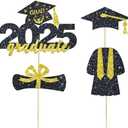 4 Pcs 2025 Graduate Cake Topper Black Glitter Congrats Grad Cake Topper Class of 2025 Cake Decor for 2025 Senior High School/College/University Happy 2025 Graduation Party Supplies Decorations, Pack of 2