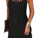 LOVESHOOT Summer Dresses for Women 2026 Casual Floral Printed Hollow Out Halter Neck A-line Sundresses for Beach Vacation Holiday with Pockets Solid Color Black Size M