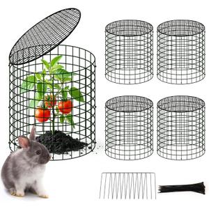 4 Sets of DIY Metal Plant Protectors from Deer, Garden Fencing Animal Barrier Size 11.8 * 12.9 inches, Mesh Plant Cage Chicken Wire Cloche for Plants with Stakes and Nylon Cables