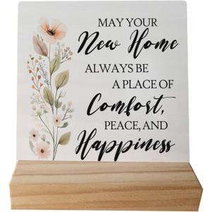 New Home Blessing Wooden Desk Sign Decor, Housewarming Gifts for Women, May Your New Home Always Be Comfort Peace Wood Plaque Sign for Bedroom Living Room Desk Table Shelf Decorations