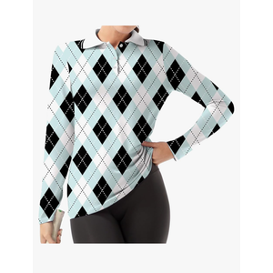 Women's Golf Polo Shirts Long Sleeve Workout Tops UPF 50+ Sun Protection Quick Dry Lightweight Active Tennis Shirts, L