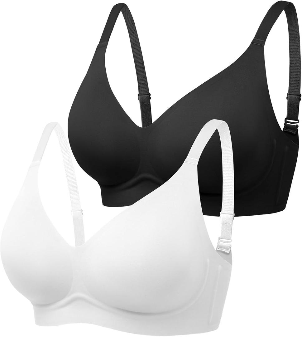 Wireless Jelly Bras for Women No Underwire - Seamless Padded T-Shirt Bralette with Support, Comfortable Everyday Bra (Black, M)