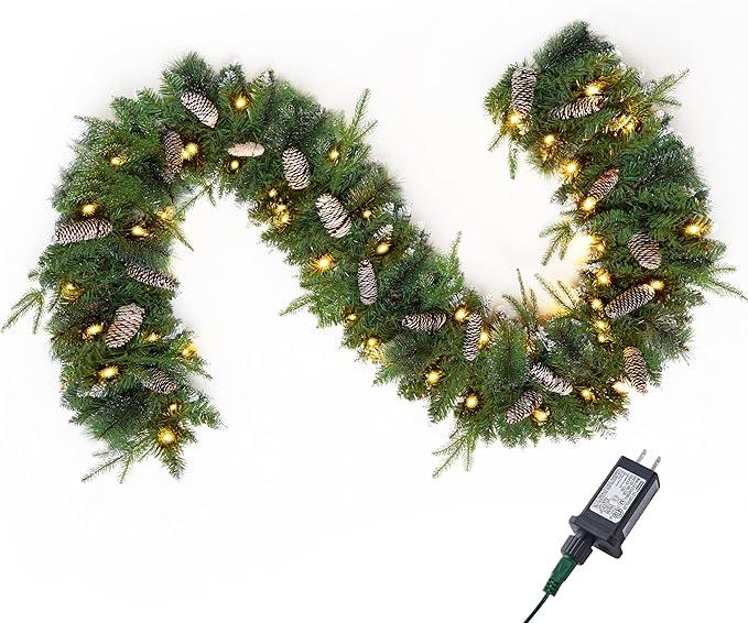 Joiedomi 9FT Christmas Garland, Carolina Pine Artificial Holiday Garland with 50 Lights Warm White String Lights for Winter Christmas Decoration Pine Garland Joiedomi 9FT Christmas Garland, Carolina Pine Artificial Holiday Garland with 50 Lights Warm White String Lights for Winter Christmas Decoration Pine Garland