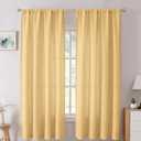 Tollpiz Short Linen Curtain Bedroom Rod Pocket Semi Sheer Curtains Burlap Light Filtering Thick Linen Drape for Living Room, 38 x 54 inches Long, Beige, Set of 2 Panels