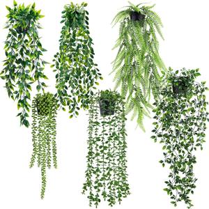 Der Rose 6Pcs Fake Plants Hanging Artificial Eucalyptus Vines Faux Potted Hanging Plants Indoor for Bathroom Kitchen Wall Shelf Outdoor Decor