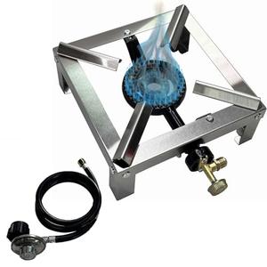 Stainless Steel Outdoor Cooking High Power Gas Burner Single Propane Burner Hose Propane Burner,  Great for Outdoor Cooking Camping, Tailgating, Home Brewing Sliver