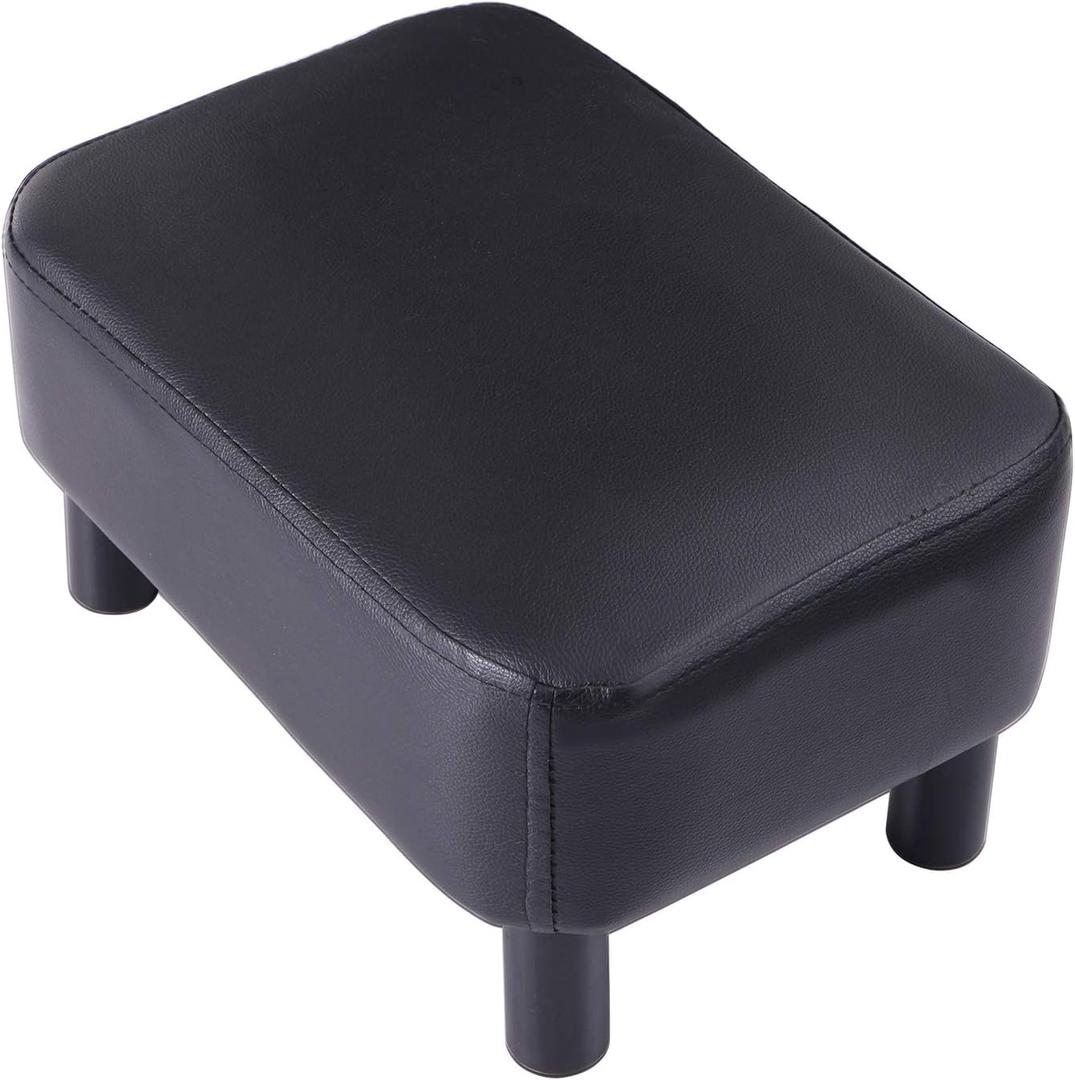 IBUYKE 16.54" Small Footstool, PU Faux Leather Step Stool, with Padded Seat Pine Wood Legs and Padded Rectangular Stool, for Bedroom, Black RF-BD210