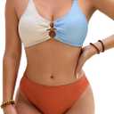 Blooming Jelly Womens Sexy Ribbed Bikini Sets Cutout O-Rings Bathing Suit Cheeky High Cut Textured Two Piece Swimsuit (S)