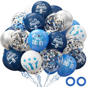 2026 Graduation Party Decorations, 70pcs Grad Balloons Blue and White Graduation Decor for College High School Class of 2026 Congrats Grad Party Decor