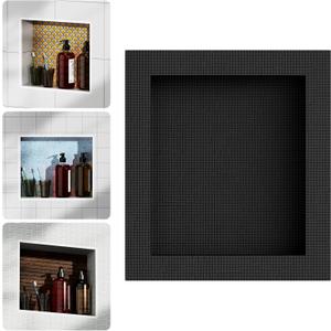 16'' x 18'' Shower Niche Insert Tile Ready, Recessed Niche for Shower Wall, Built-in Waterproof Shelf for Bathroom Storage, Matte Black