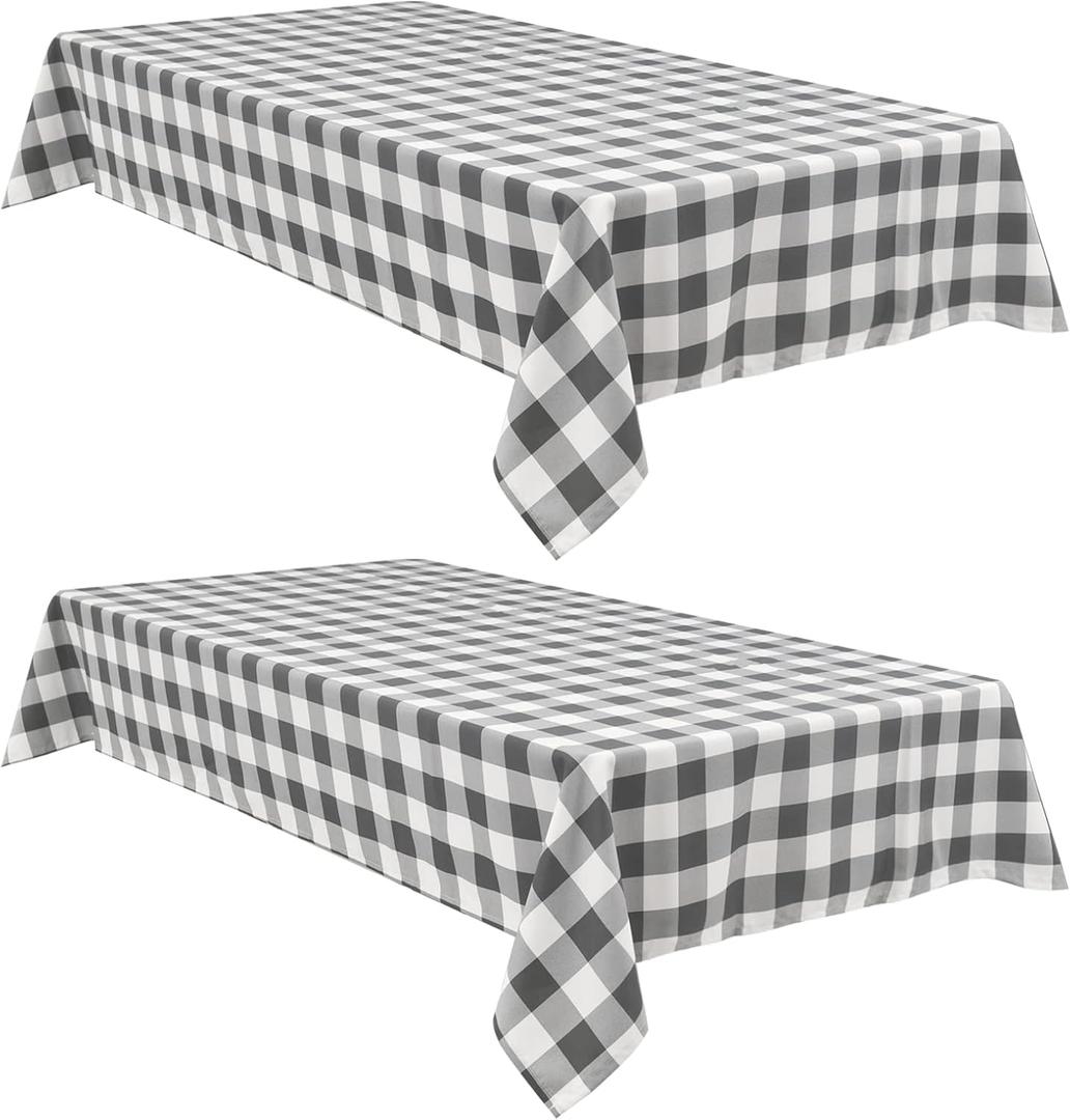Hiasan Buffalo Plaid Tablecloth Waterproof, 2 Pack, 60 x 102 inch - Checkered Table Cloth Rectangle for Outdoor Picnic/Party/Dining, Grey and White Gingham Pattern