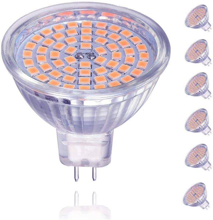 MR16 LED Bulbs, GU5.3 Light Bulbs,5W (50 Watt Equivalent), 12V ACDC, Warm White 3000K, 120 Degree Beam Angle Two pin for Landscape,Recessed,Track Lighting, Non Dimmable, Pack of 6