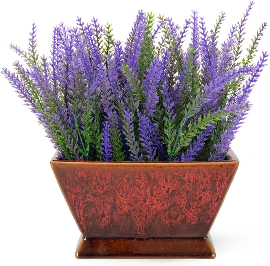 Faux Lavender Plant in Pot, Fake Flowers Arrangement for Table Centerpieces, Faux Plants Indoor Potted Plants Artificial Decor Fake Lavender Flowers Purple Home Office Decor for Women (Red)