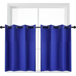 YGO Small Window Curtain Valances Grommet Thermal Insulated Room Darkening Blackout Curtain Tiers for Kitchen Bedroom Bathroom 52 Wide by 24 Long Royal Blue 2 Pcs