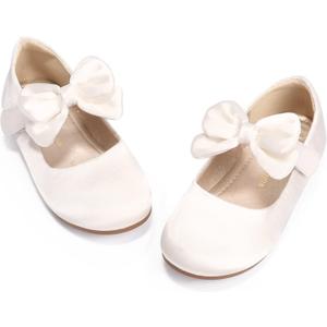 PANDANINJIA Toddler/Little Kid Girl's Angela Dress Mary Jane Ballet Flats Bow Flower Girl Wedding Party Ballerina Flat Shoes, Size 3