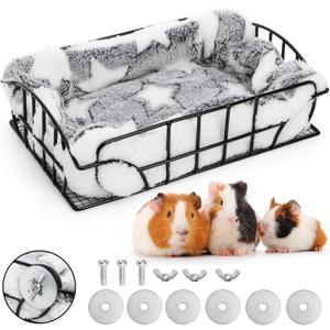 Rat Cage Platform, Metal Basket Rat Hammock with Mat, Hanging Chew Proof Squirrel Cage Bed Platform Accessories, Small Animal Habitat for Hamster, Hedgehog, Chinchilla Pig, Black